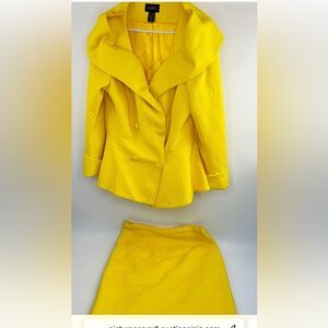 Ashro Yellow Textured Peplum Suit Jacket and Skirt